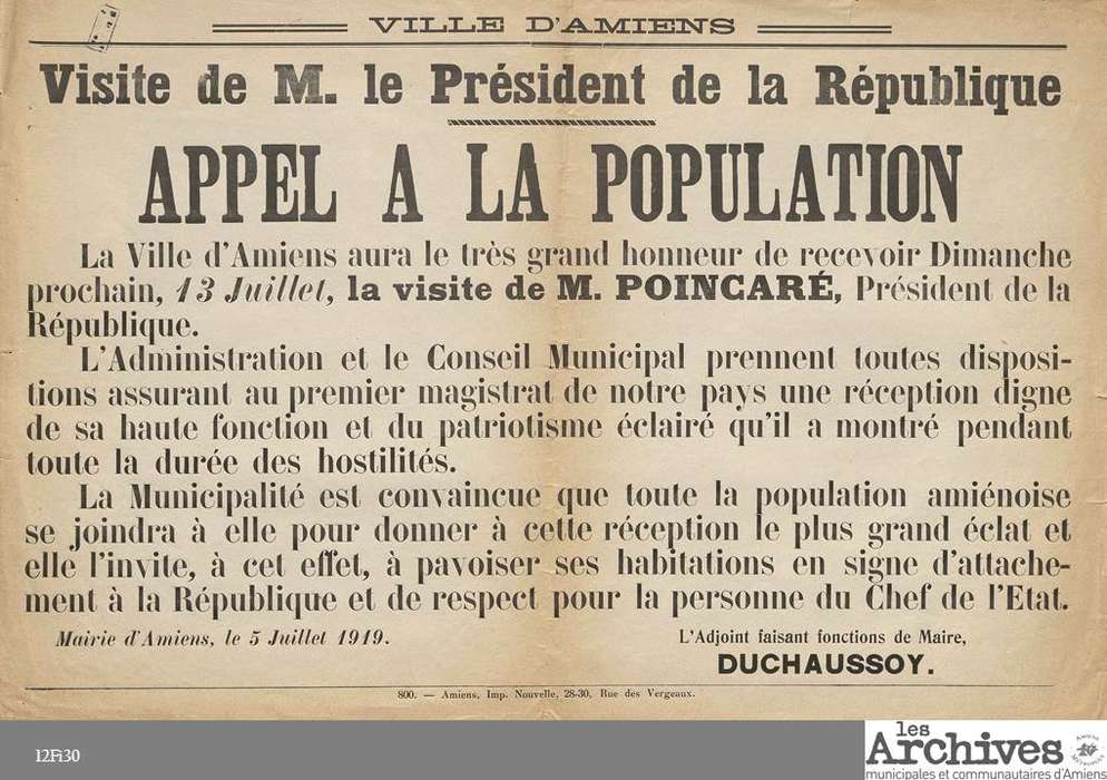 Visite officielle du Président de la République le 13 juillet 1919